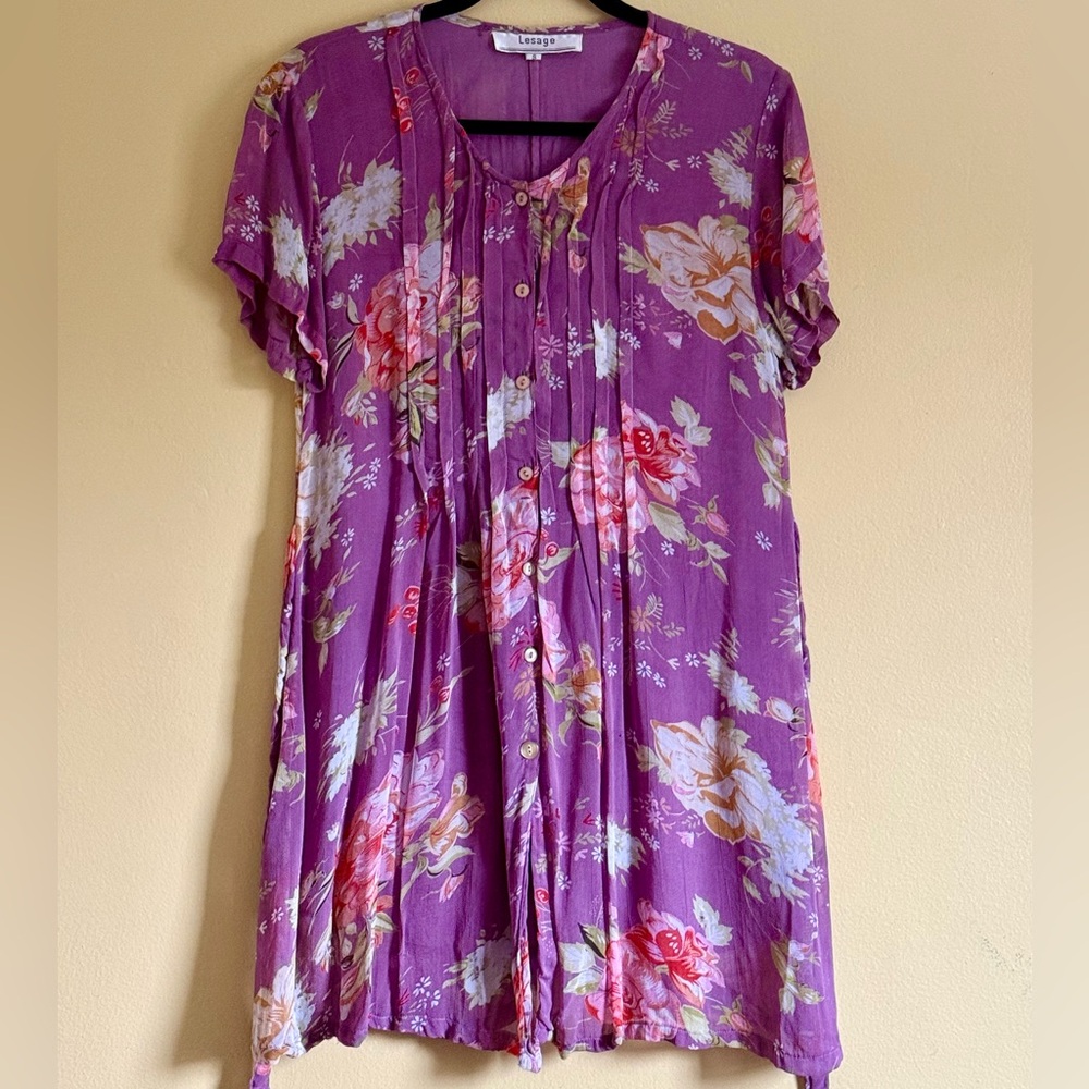 Purple Floral Button-Up Dress